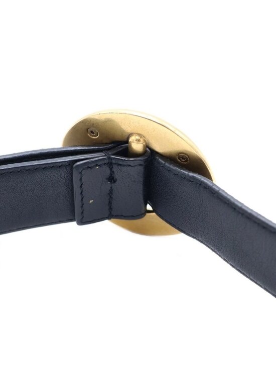 Saint Laurent Paris Circle Logo Buckle Leather Belt Gold Black 85